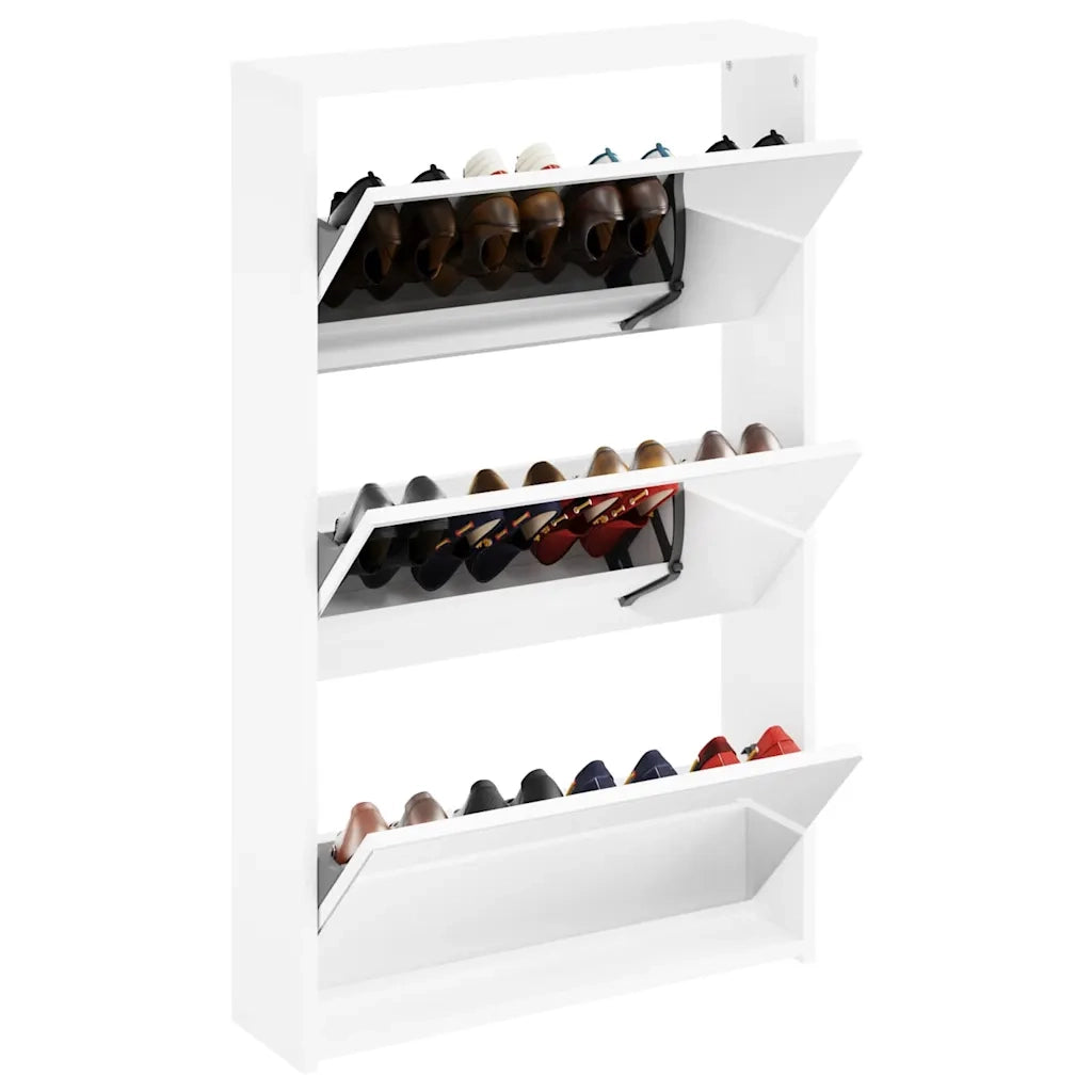 Scarpiera con Specchio 3 Strati-Armadio Scarpiera con Specchio Bianco Lucido 63x17x102,5 cm