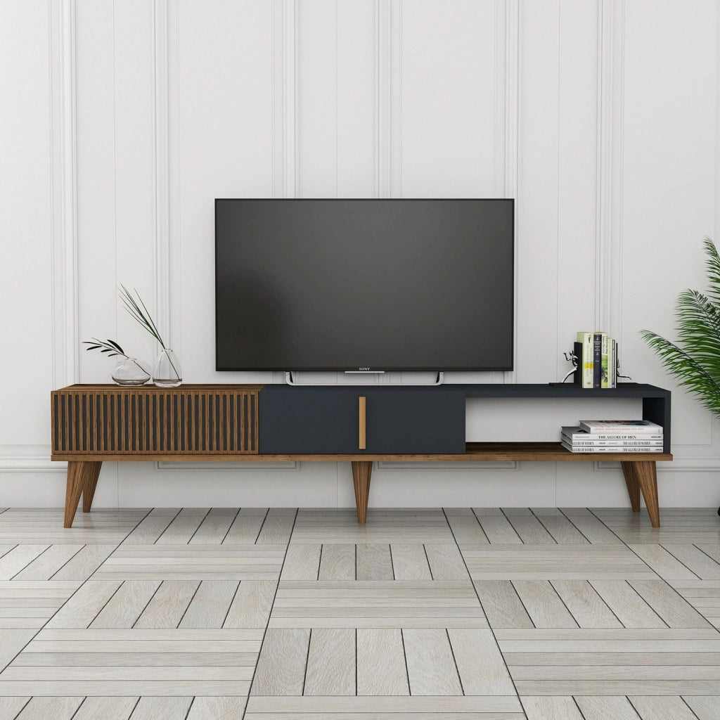 Porta TV in legno "Milan" - 180 x 35 x 40 cm - Noce, Antracite