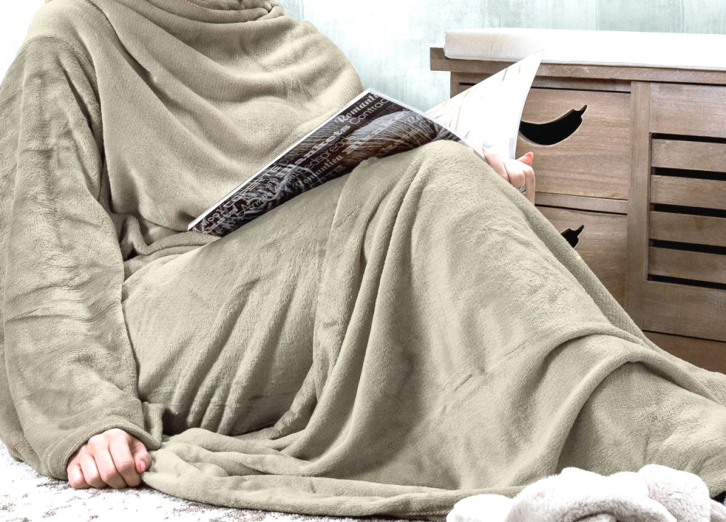 Plaid In Pile Coperta Con Maniche Da Divano Inverno Caldo Modello Carol - Carol - Crema