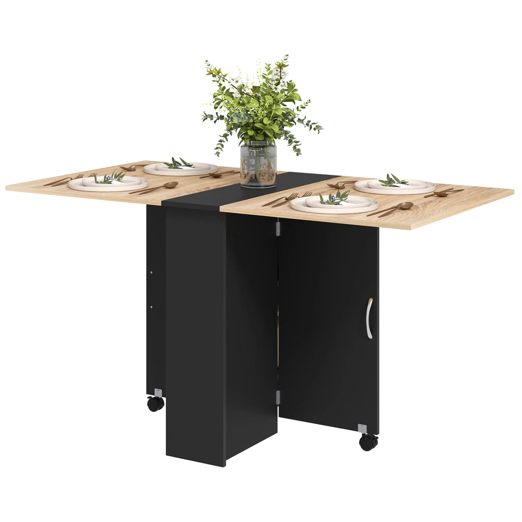 Tavolo pieghevole da pranzo su ruote con piano in effetto rovere e gambe nere ¨C Xylo ¨C 75x140x74 cm