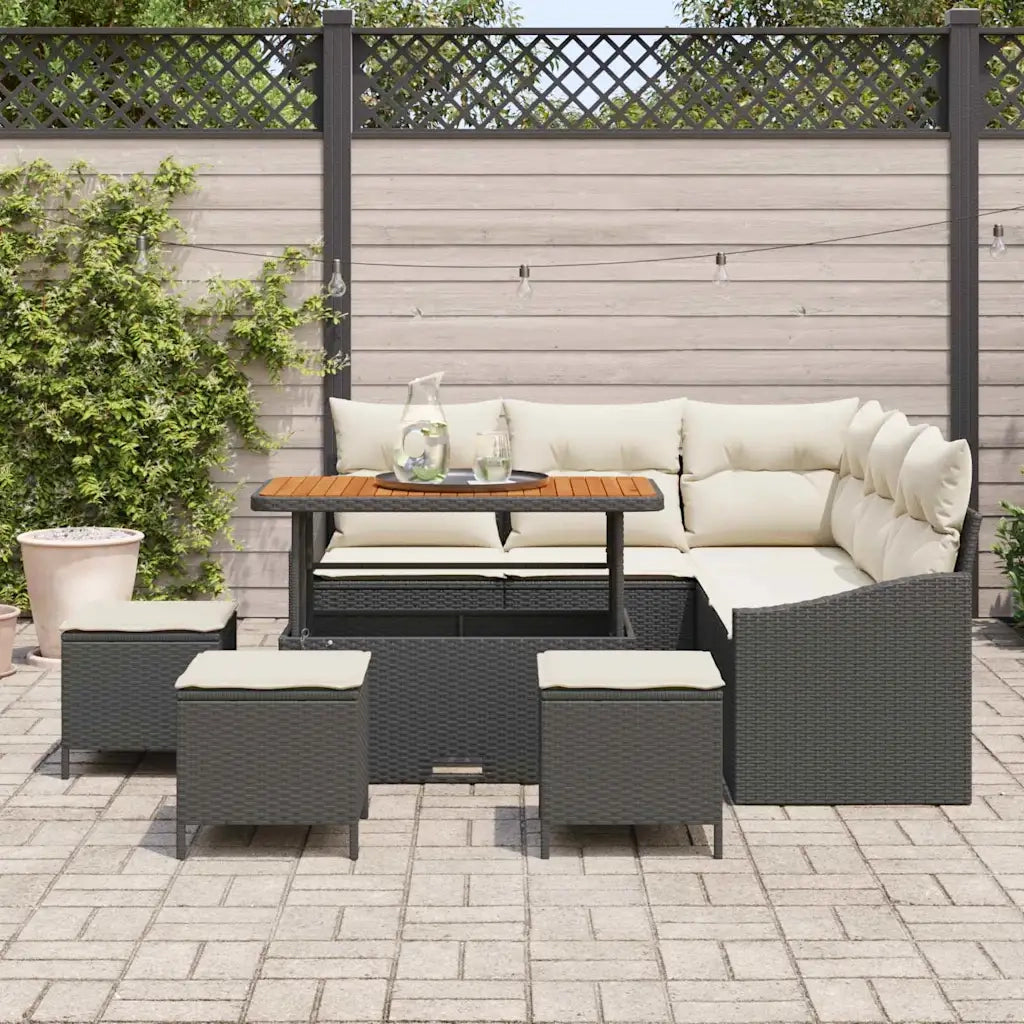 Set Divano da Giardino con cuscino 9 pcs Nero polyrattan