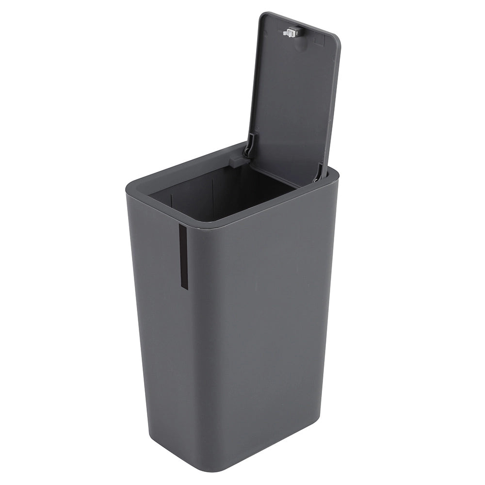 Pattumiera bagno da 8 litri in plastica grigia con coperchio Push