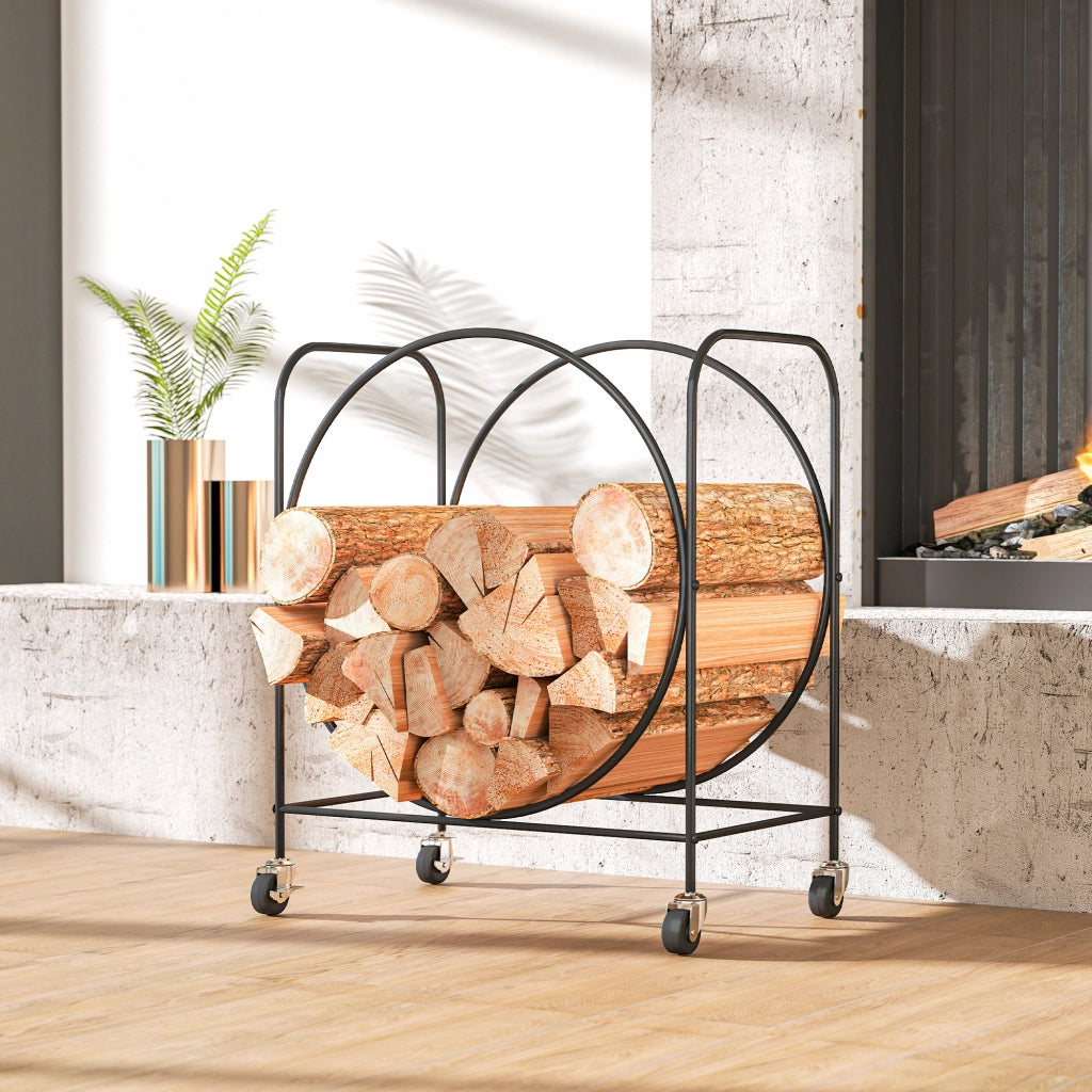 Portale legna con ruote ¨C Xylo ¨C metallo nero 51x30x60 cm per camino interno esterno