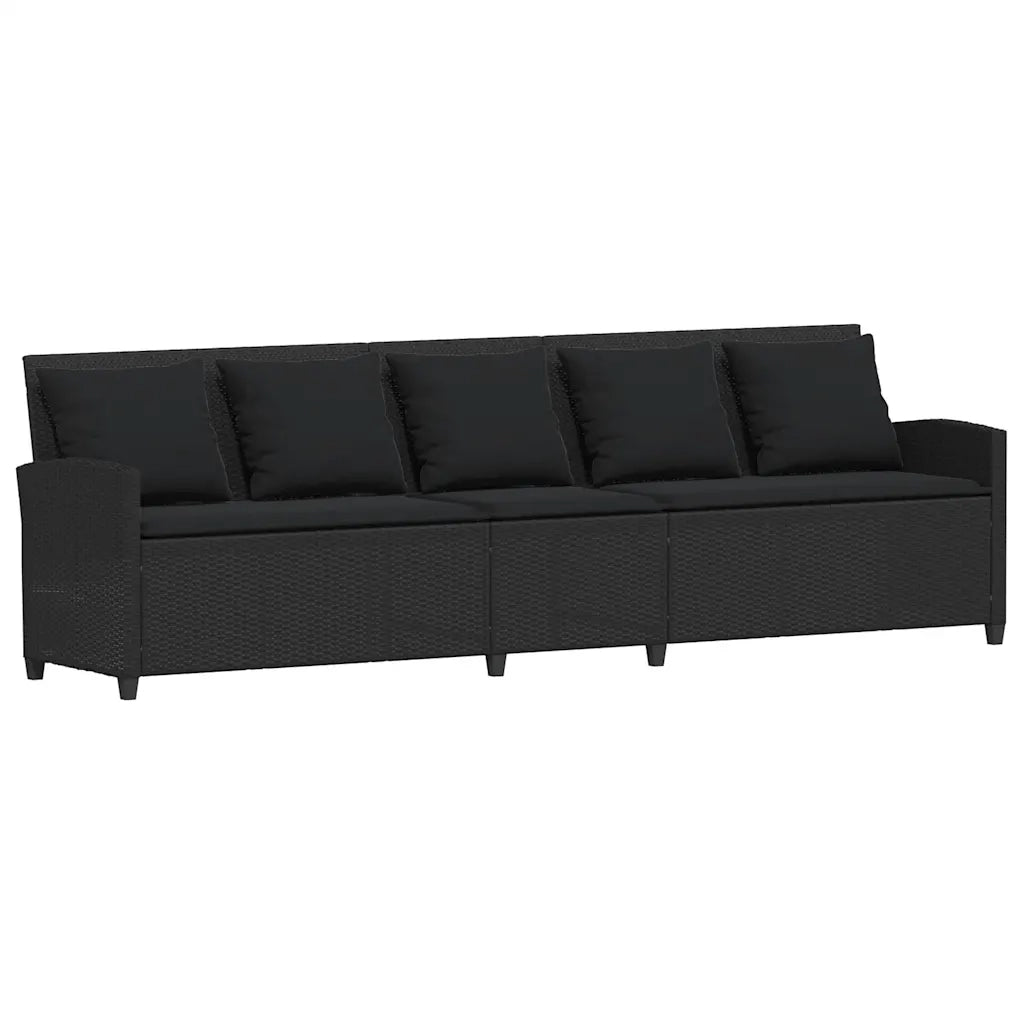 Set Divani da Giardino 4 pz con Cuscini Forma L Polyrattan Nero