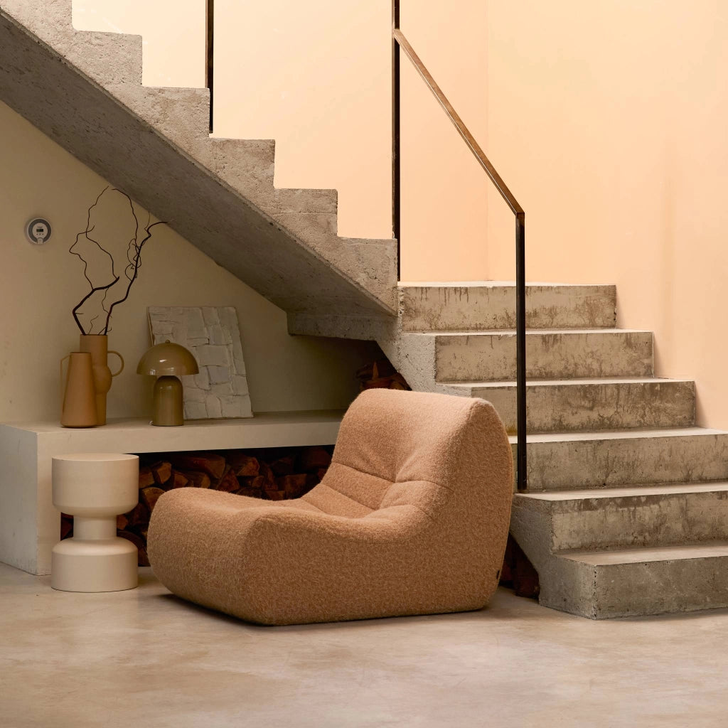 Poltrona senza braccioli in tessuto effetto alpaca, 1 posto, beige