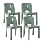 Set di 4 sedie da pranzo in plastica verde per interni ed esterni impilabili senza braccioli stile minimalista
