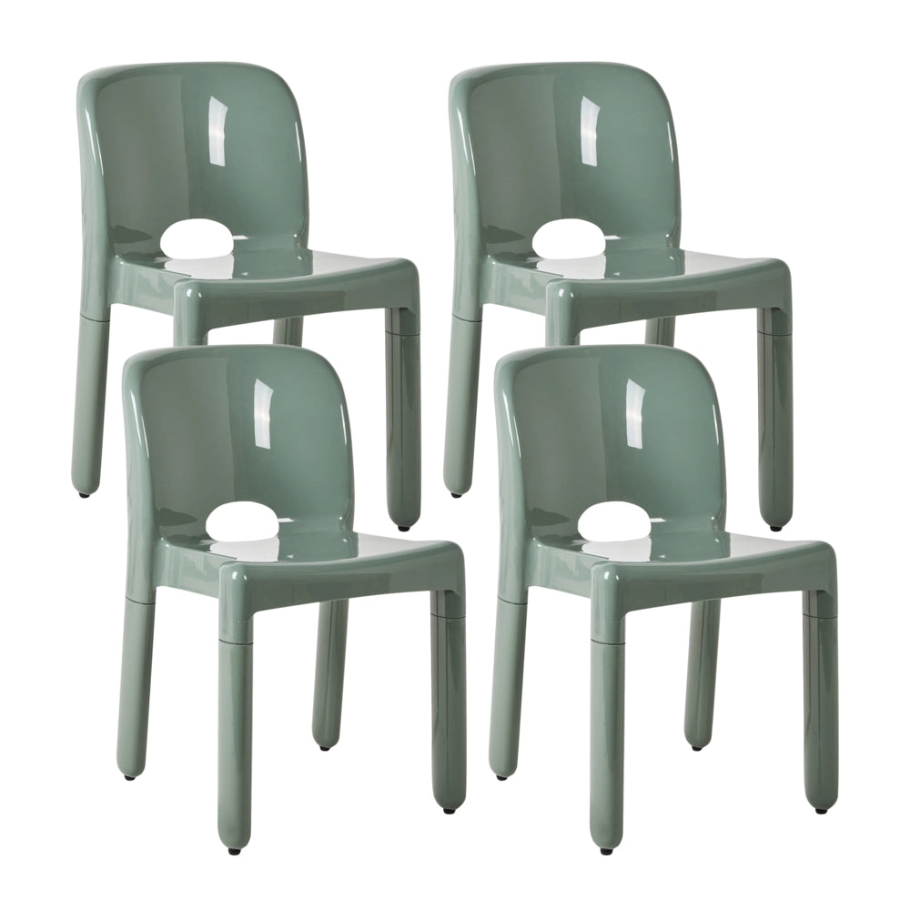 Set di 4 sedie da pranzo in plastica verde per interni ed esterni impilabili senza braccioli stile minimalista