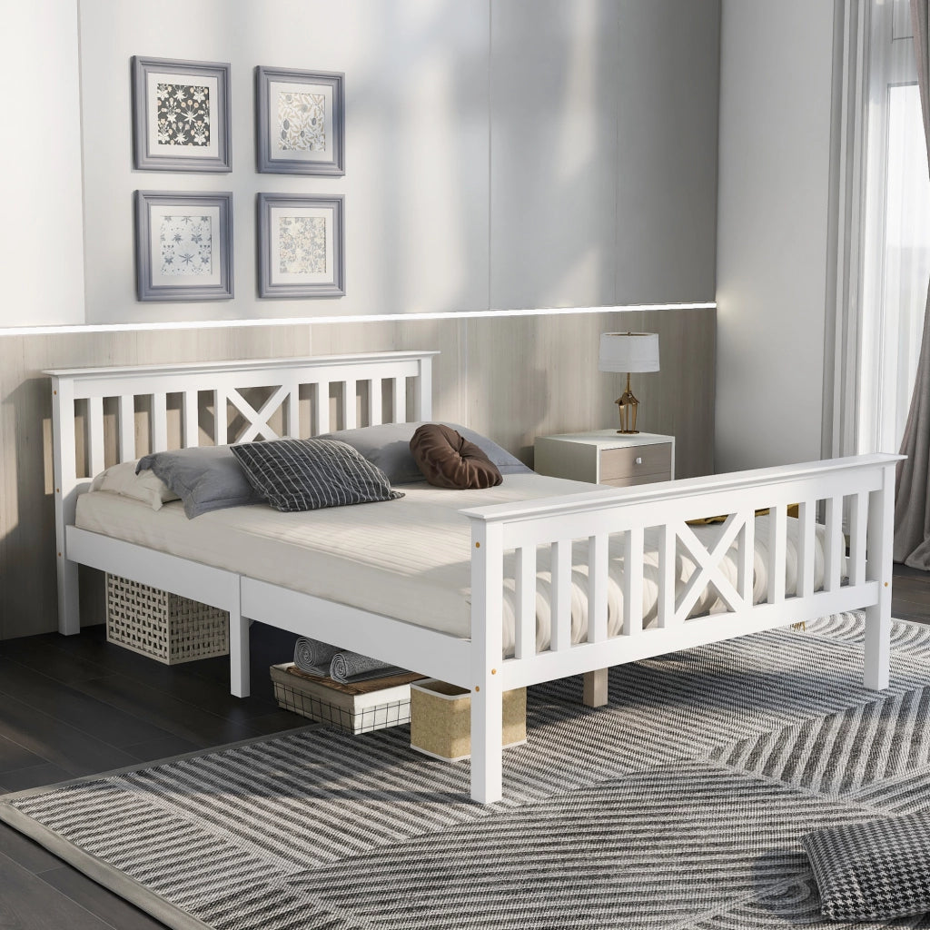 Letto matrimoniale in legno composto da struttura con rete a doghe, letto in legno con testiera - 140 x 200 cm, pino massello, letto per bambini, lett