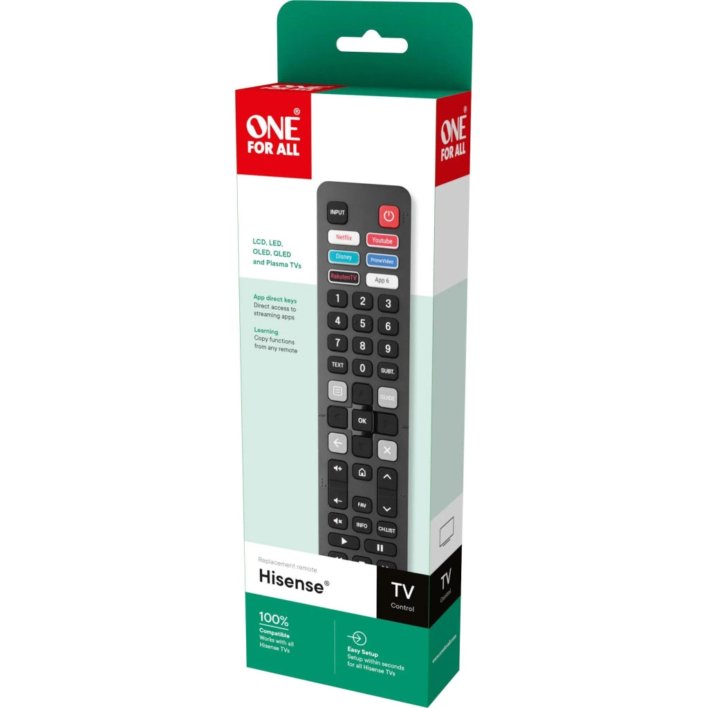 One For All telecomando di ricambio per TV Hisense 2.0, Nero