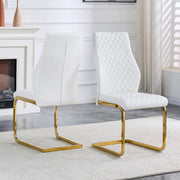[Set di 2] Sedie da pranzo con motivo a rombi bianchi: schienale alto + comodo cuscino di seduta, struttura in metallo color oro, antiscivolo e resist