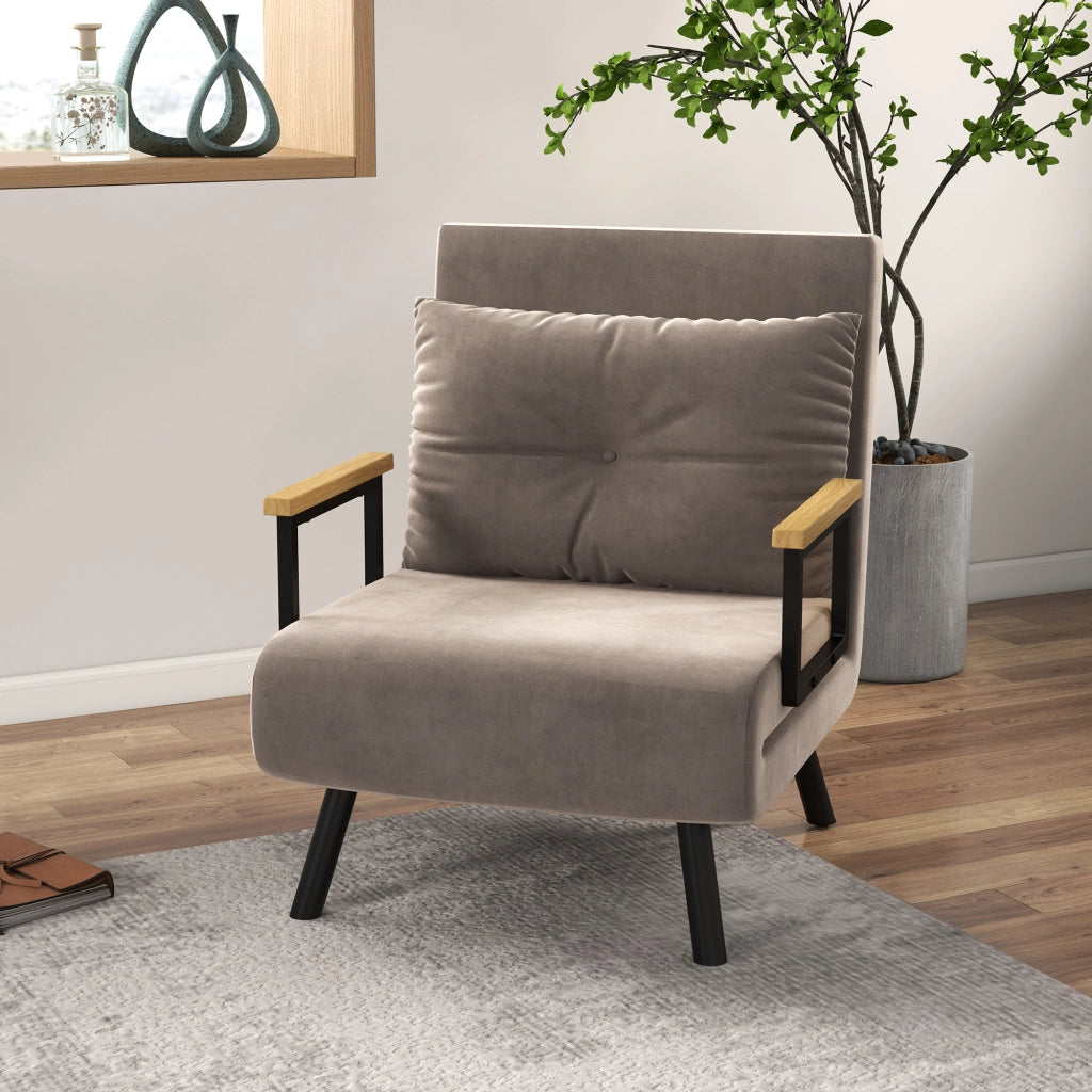 Poltrona Letto Imbottita 3 in 1 con Schienale Reclinabile in 5 Posizioni e Cuscino, 63x73x81 cm, Grigio