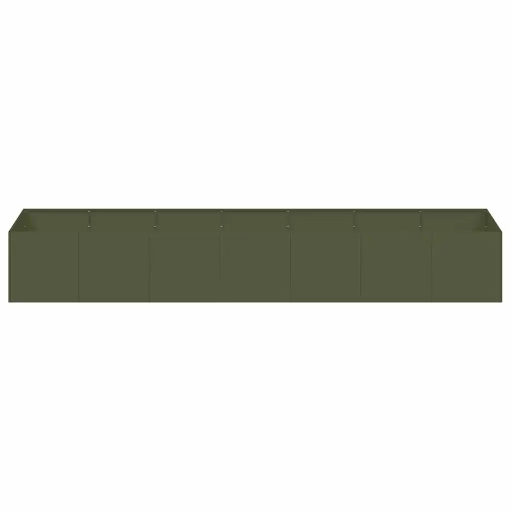 Fioriera rettangolare moderna con fondo aperto per giardino o patio 280 x 80 x 40 cm acciaio verde oliva 02_0051545