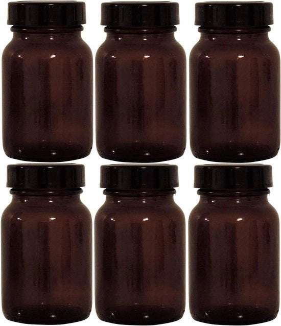 Set di vetro di apotecario, 6 pezzi, contenitore con cappuccio a vite e etichette (6 x 250 ml)