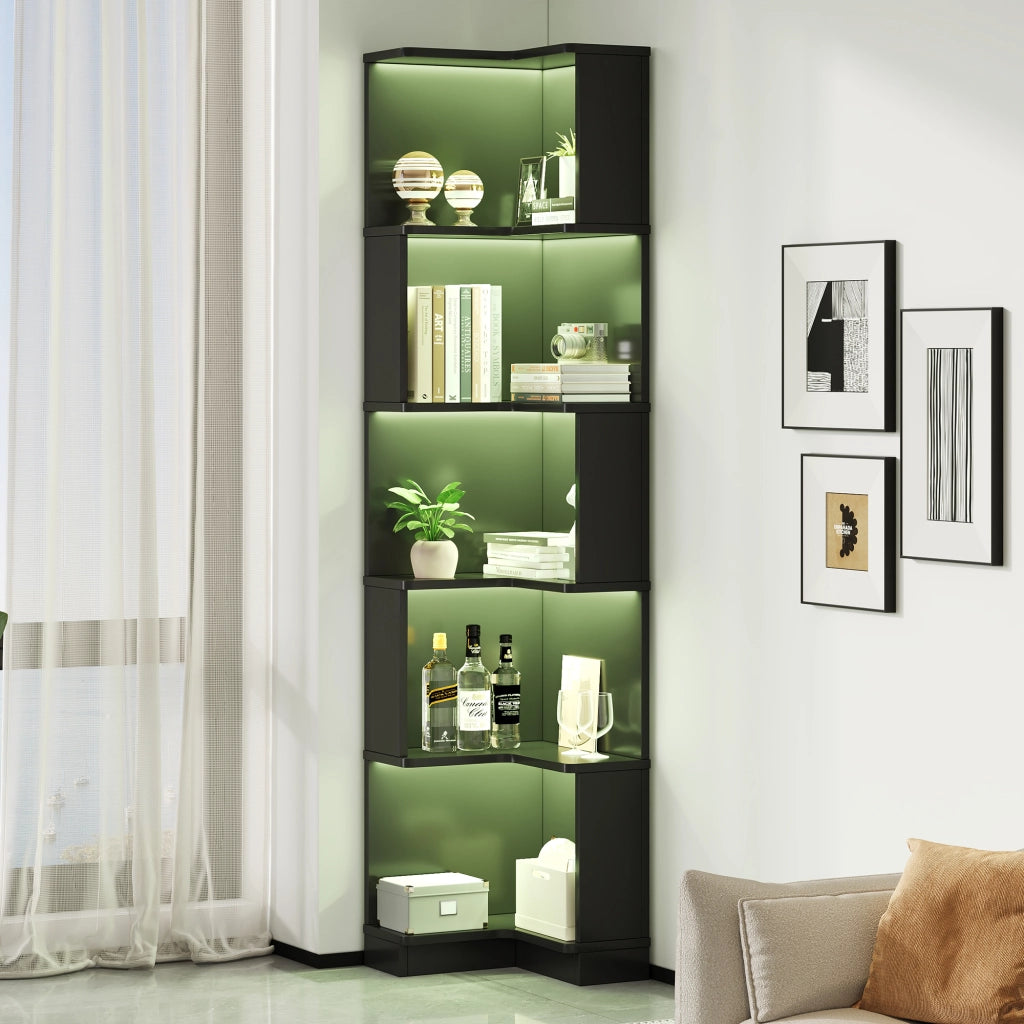 LIBRERIA angolare a L 63,5x45x175 cm in MDF nera con LED RGB