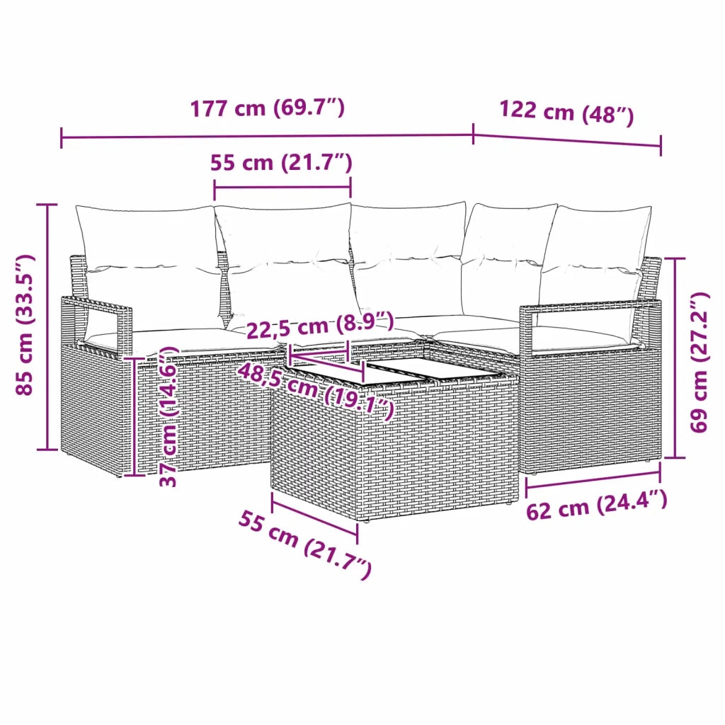 Set di divani 5 pcs Grigio polyrattan 3346375