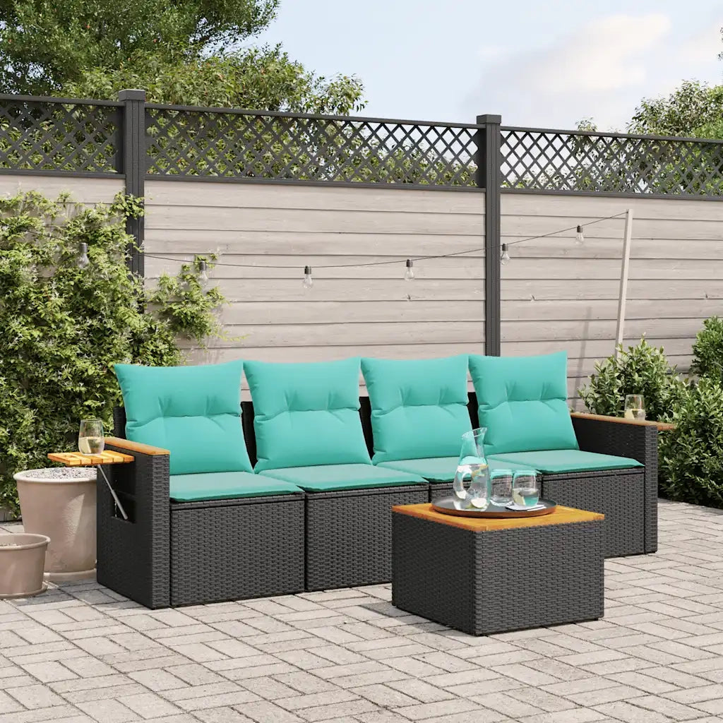 Set Divani da Giardino 5 pz con Cuscini Nero in Polyrattan 3226617