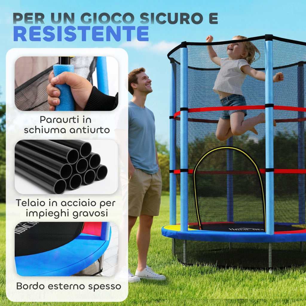 Trampolino elastico per bambini con rete di sicurezza ¨C zephmum ¨C 140x190 cm, multicolore