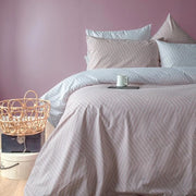 Set di lenzuola da letto rosse 155x200 con coperta da letto a righe cotonate e reversibile