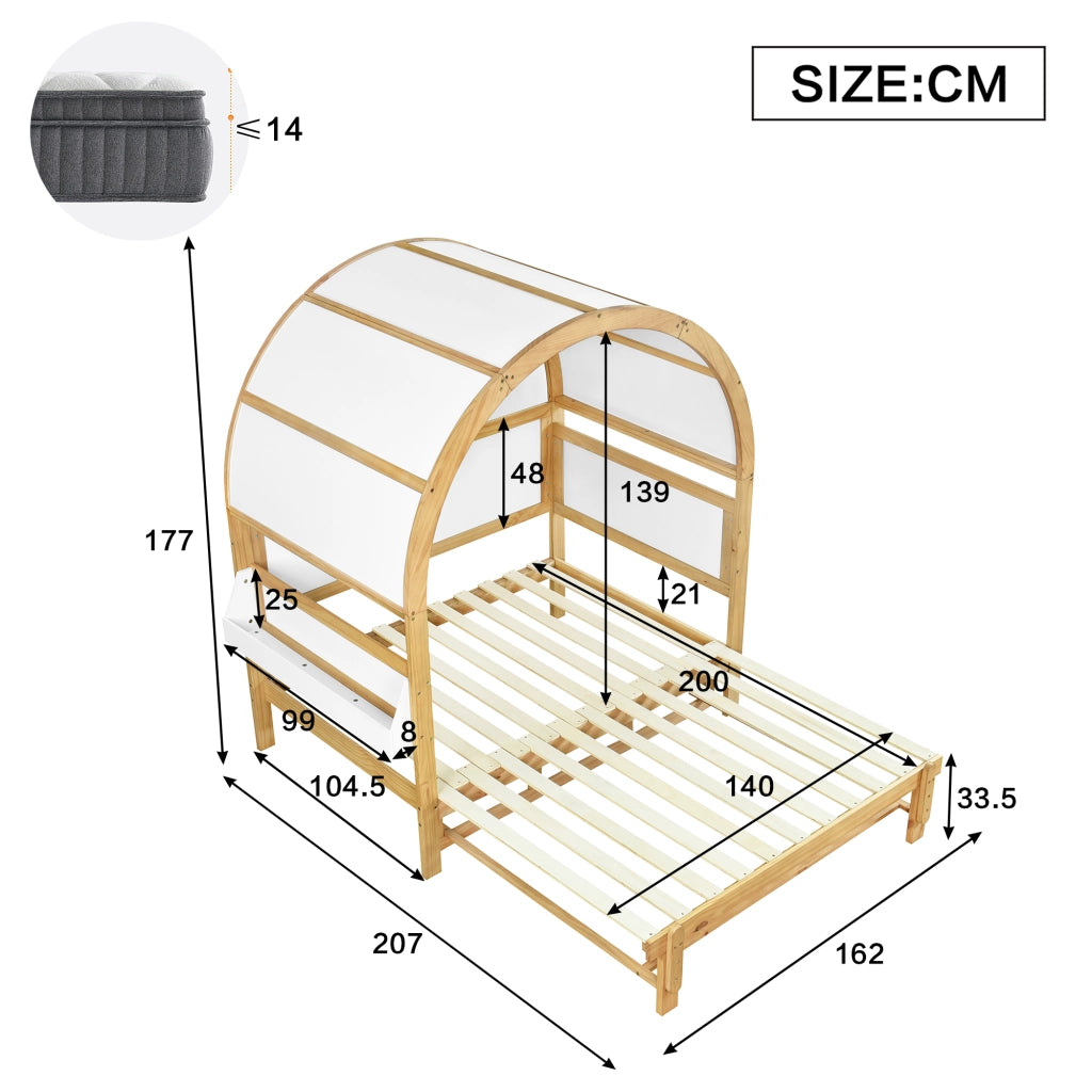 Letto a baldacchino estraibile legno massello e MDF bianco naturale 140x200 cm