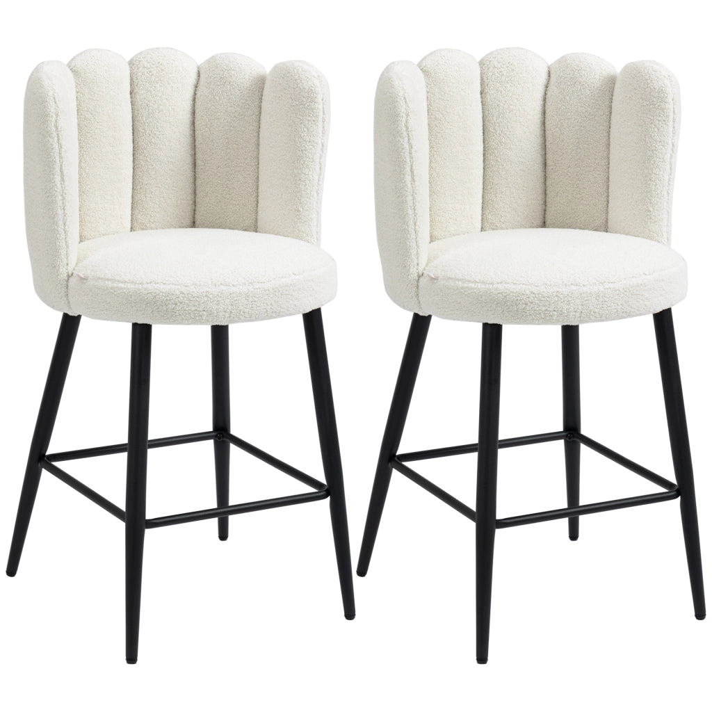 Set 2 Sgabelli Alti da Bar ¨C Xylo ¨C Tessuto Effetto Boucl¨¦ Crema e Struttura Nera 65cm