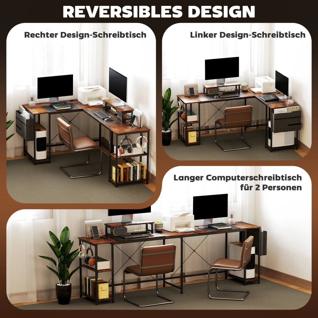 Scrivania angolare a L 168 x 120 cm con vani portaoggetti, borsa portaoggetti, scrivania reversibile per computer con supporto per monitor, scrivania