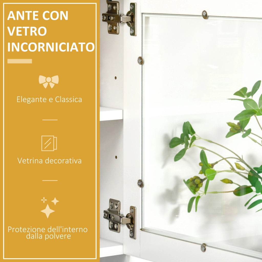 Mobile Cucina Bianco con Ante in Vetro ¨C Xylo ¨C 2 Armadietti, Mensole Regolabili, 80x48x170 cm