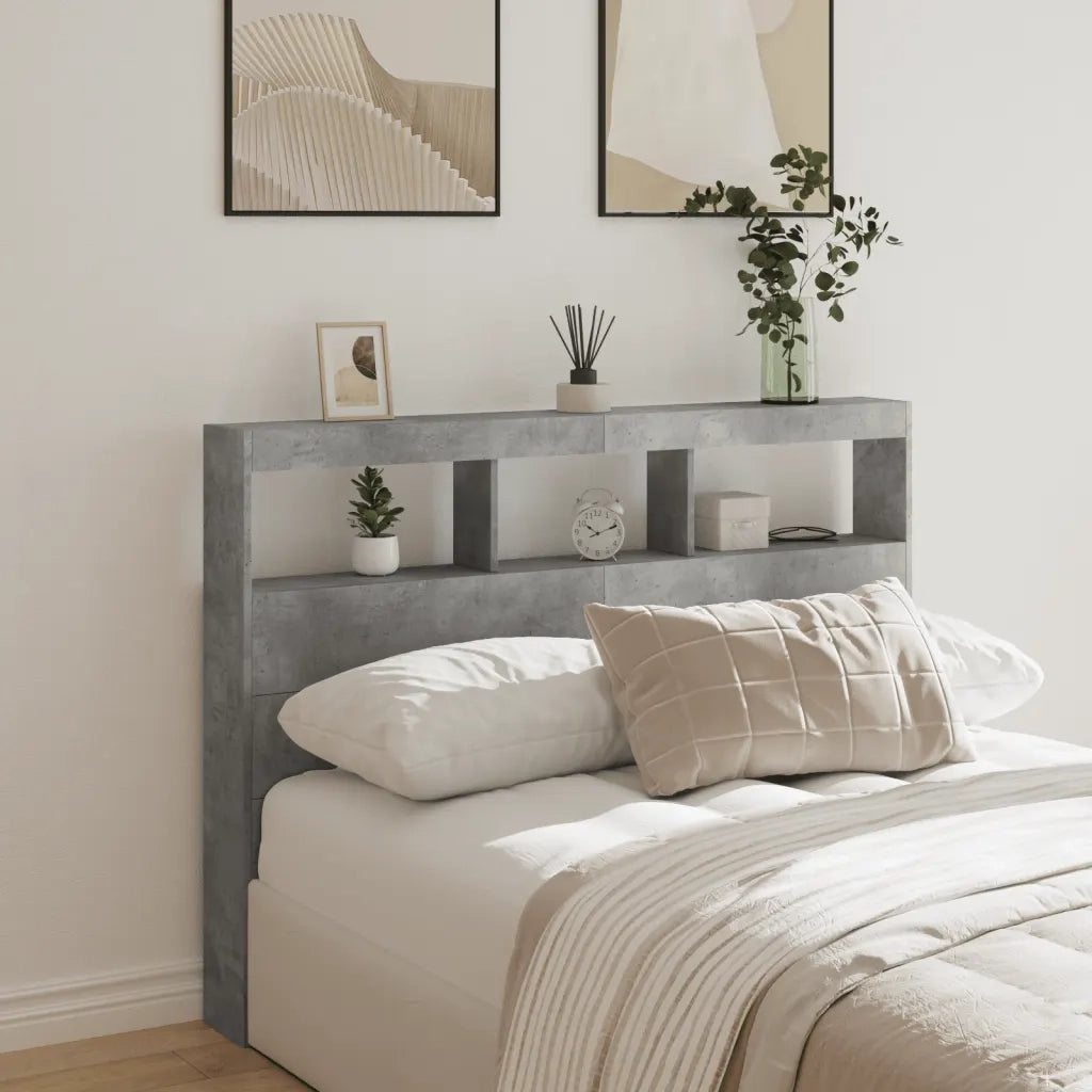 Testiera | Testata con Contenitore a LED Grigio Cemento 140x17x102 cm