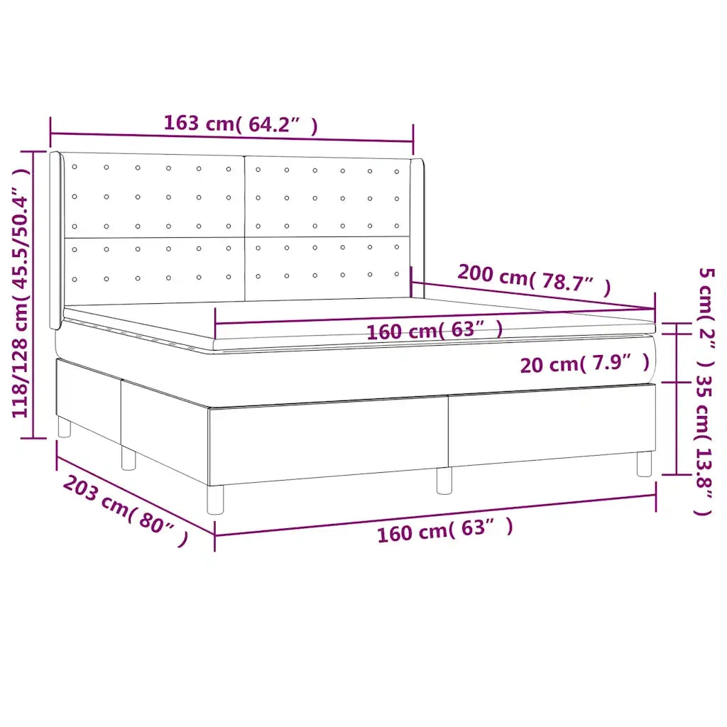 Letto a Molle con Materasso e LED Blu Scuro 160x200 cm 3139815