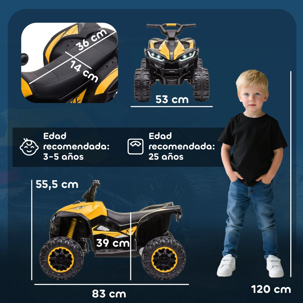 Quad Elettrico per Bambini 3-5 Anni ¨C Xylo ¨C 12V 2 Motori Giallo 83x53x55,5 cm
