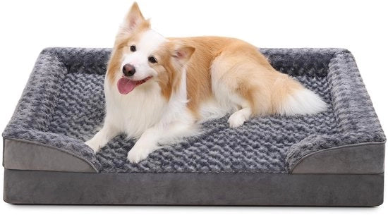 Cuscino per Cani Grandi, Ortopedico, Fondo Rimovibile e Lavabile con Bracciali, Impermeabile, Divano per Cani XL-Plus, Cesta per Cani, Bordo Elevati, Fondotondo Antiscivolo, Bancopassaggio per Cani, Grigio