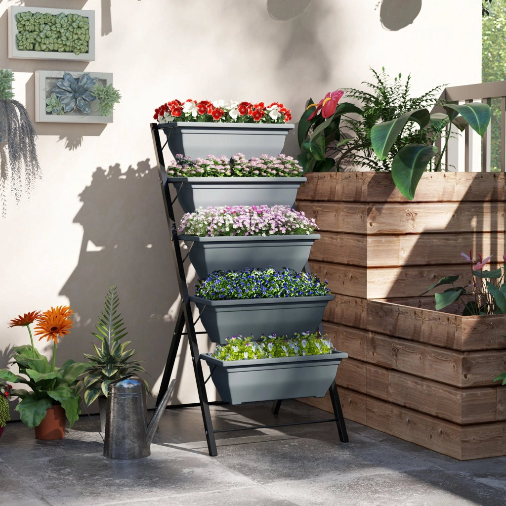 Fioriera Rialzata 5 Livelli ¨C Xylo ¨C Acciaio Grigio Verticale per Giardino Balcone