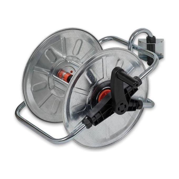 Agrati AG130 Avvolgitubo Murale Girevole Acciaio Zincato 50 m 1-2'' con Staffa Viti Tasselli e 2 Innesti Rapidi