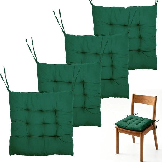 Sedile in Pelle con Fili - 4 Pezzi - 40x40 cm - Cuscino per Sedia per Interno/Esterno - Pieno di Peluche - Regolabile e Comodo