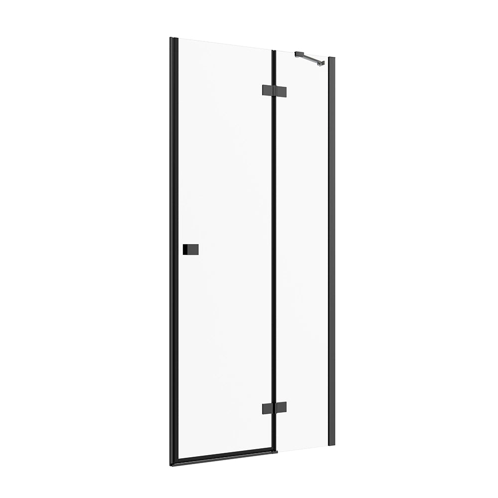 Porta doccia 80cm apertura a battente lato destro con cerniere, profili nero opaco e vetro da 8mm trasparente h195 | Fiji