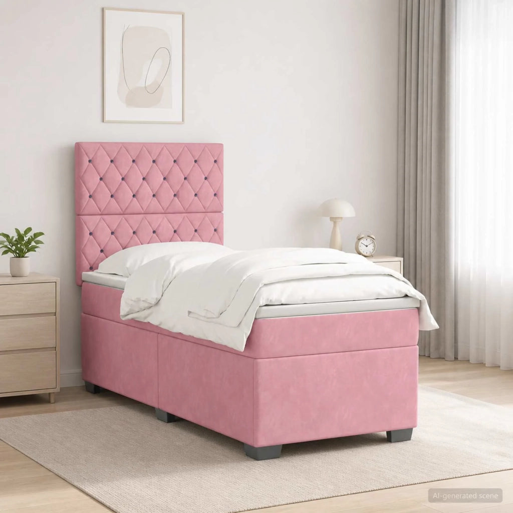 Letto box spring con materasso Rosa 90 x 200 cm Velluto 3455029