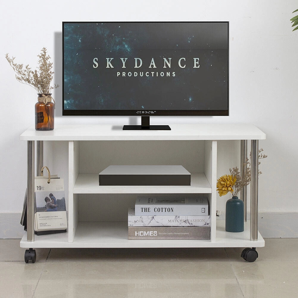 Mobile Mobiletto Tv Bianco 4 ruote Porta Televisore Legno MDF Carrello Tv