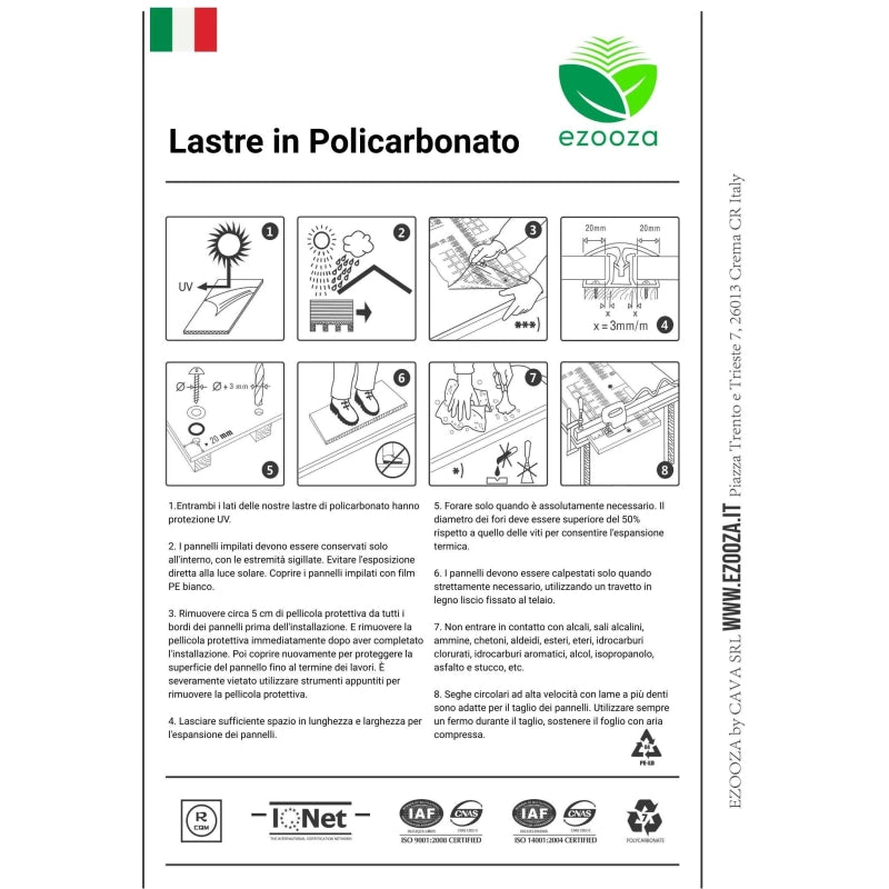 Lastra Policarbonato Alveolare Trasparente 2000x980x25mm