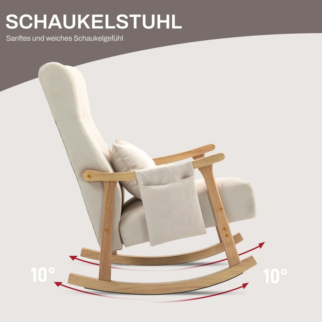 Poltrona a Dondolo con Cuscino ¨C Minimal ¨C Legno, Beige