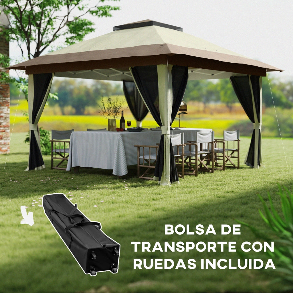 Gazebo Pieghevole 3.6x3.6 m ¨C zephmum ¨C Grigio, Polipropilene, Con Laterali a Rete