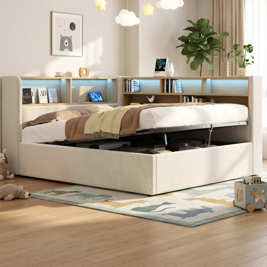 letto imbottito velluto beige 140 x 200 cm