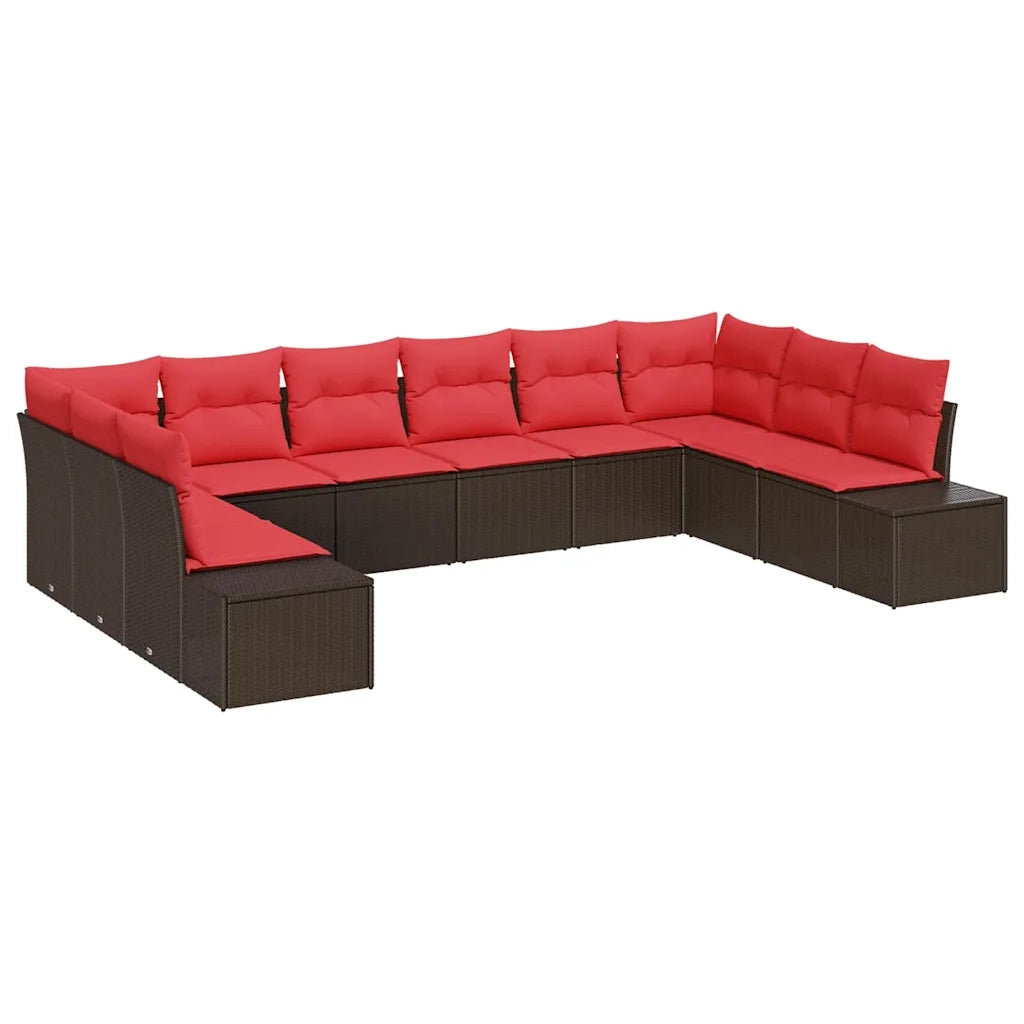 Set Divano da Giardino con cuscino 10 pcs Marrone polyrattan 3347244