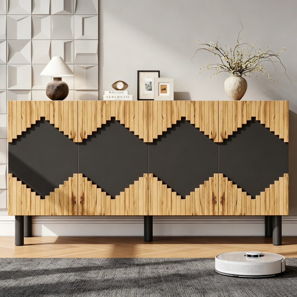 SIDEBOARD 140x40x70 cm MDF e Truciolare Naturale e Nero
