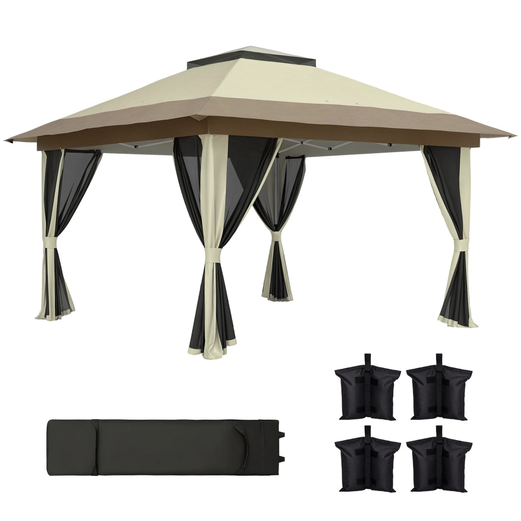 Gazebo Pieghevole 3.6x3.6 m ¨C zephmum ¨C Grigio, Polipropilene, Con Laterali a Rete