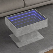 Tavolino Salotto con LED-Tavolino da soggiorno-Tavolo Grigio Cemento 70x50x45 cm Multistrato