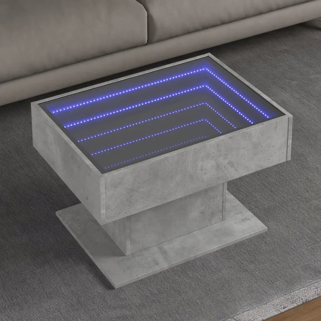 Tavolino Salotto con LED-Tavolino da soggiorno-Tavolo Grigio Cemento 70x50x45 cm Multistrato