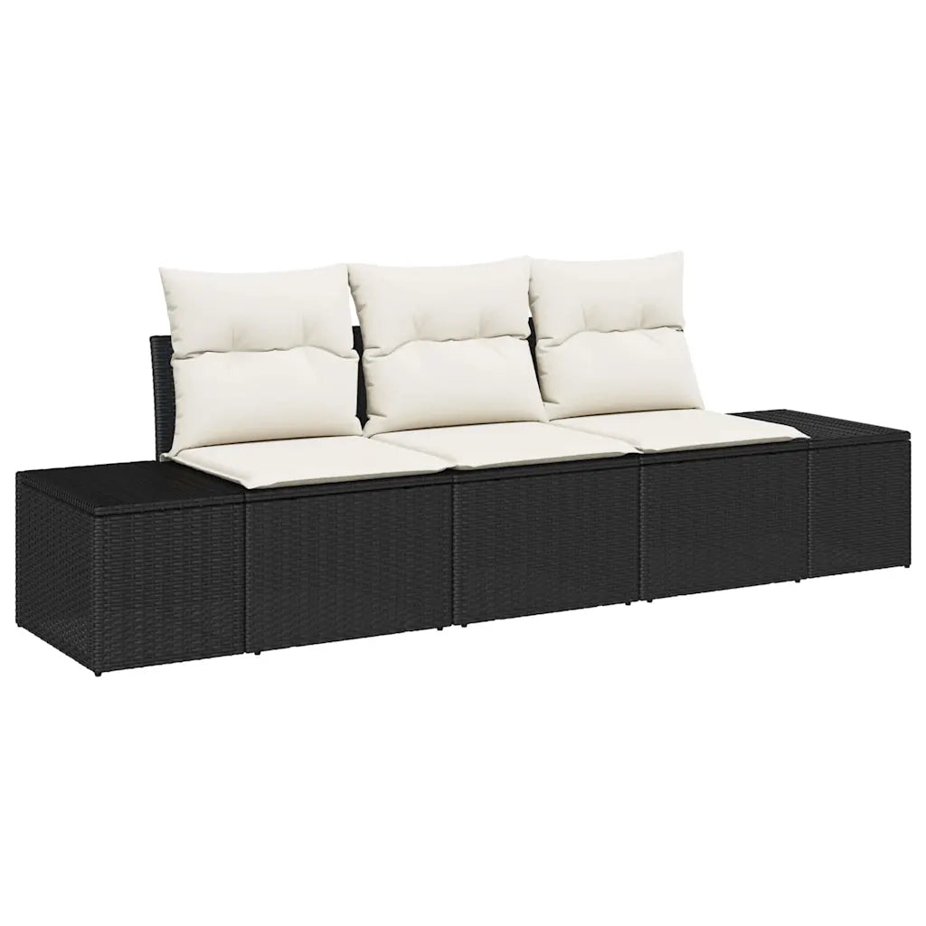 Set Divano da Giardino 3 pcs Nero e Crema polyrattan 3355586