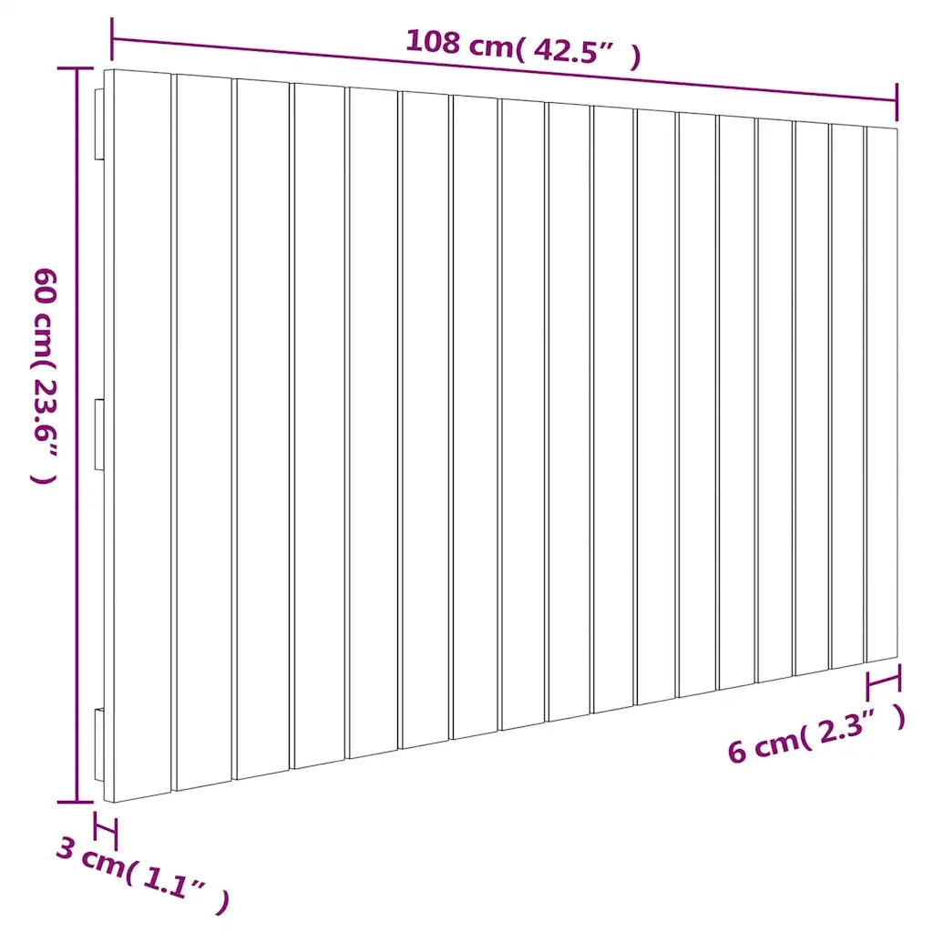 Testiera | Testata da Parete Bianca 108x3x60 cm in Legno Massello di Pino