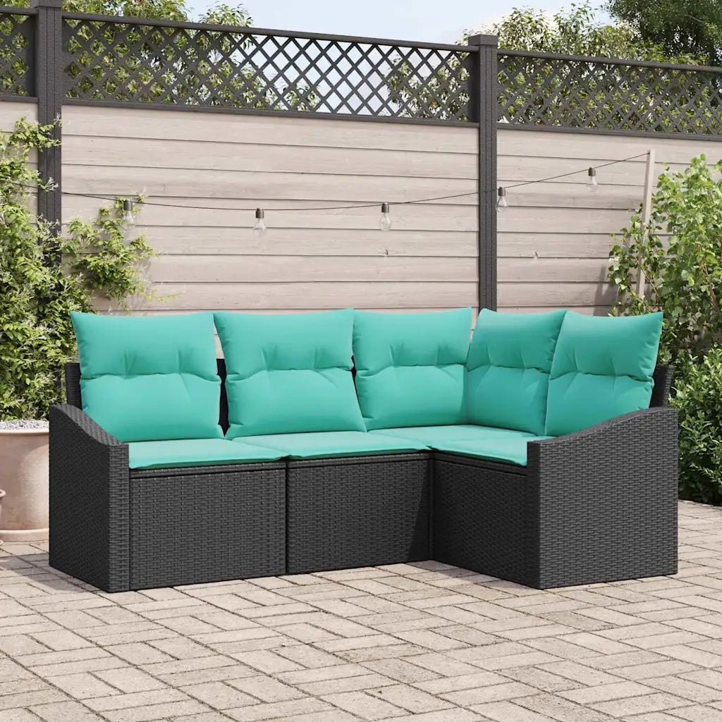 Set di divani con cuscino 4 pcs Nero polyrattan 3346706