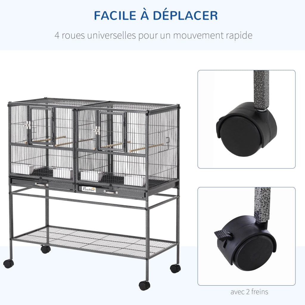 Gabbia per uccelli con separatore ¨C Minimal ¨C Nero e Grigio 95x45.5x102 cm