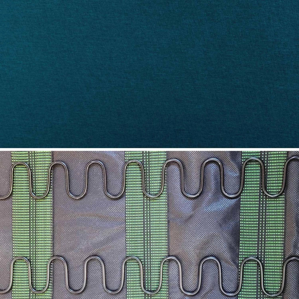 Set panca e poltrona in legno e tessuto, 3 posti, blu smeraldo